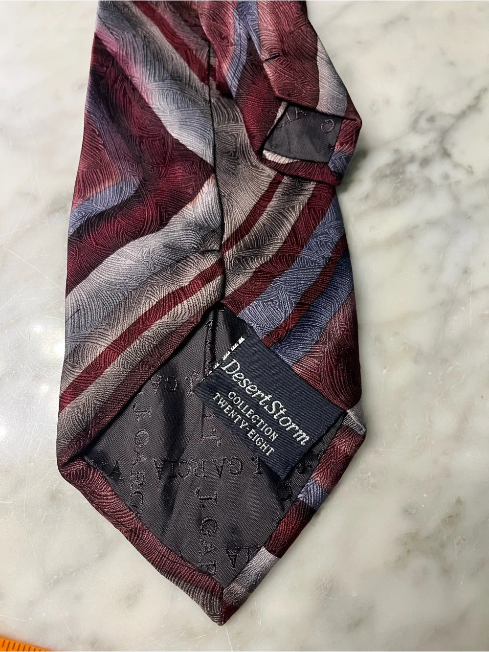J. Garcia Burgundy, Navy and Silver Chevron Silk Tie